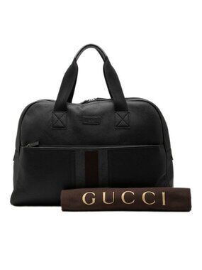 Gucci Sherry Line Boston Bag Black Gray Brown Leather